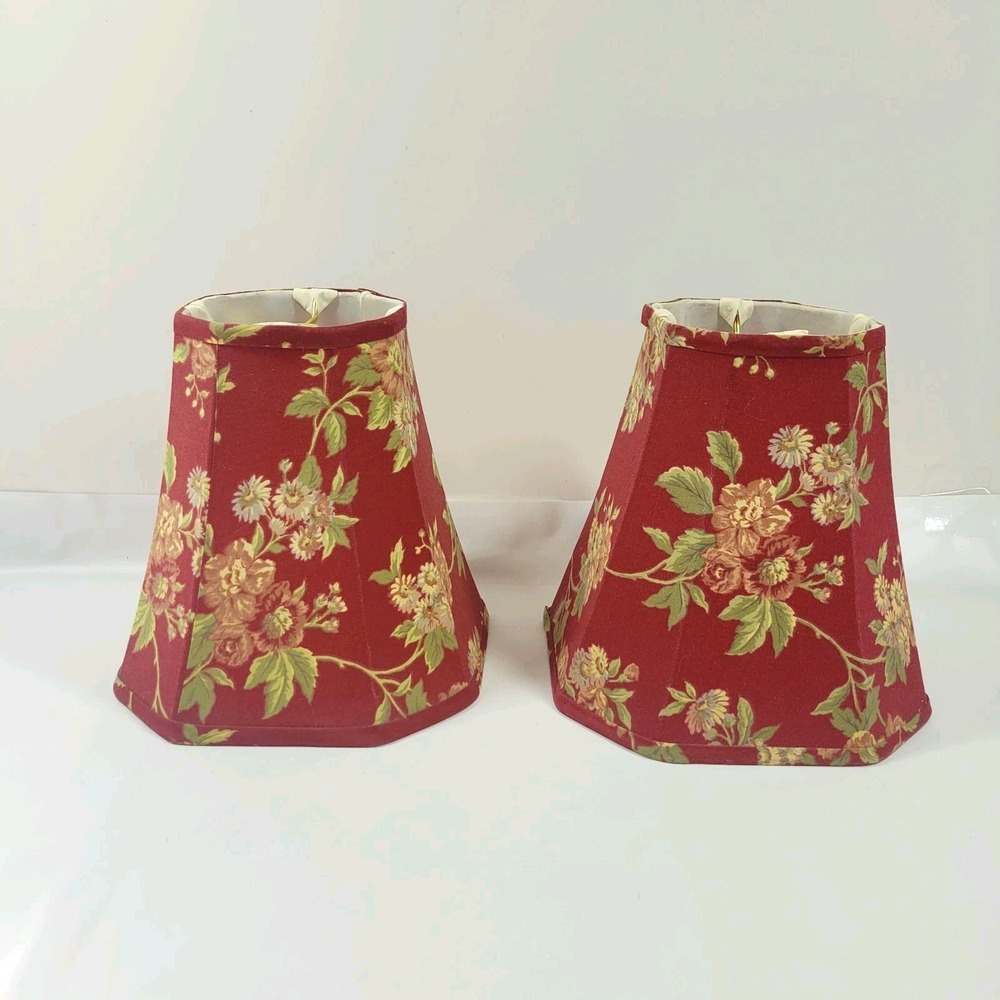 VTG Cottagecore Red Floral Fabric Lamp Shade 8x8" Set Of 2 Ralph Lauren Style